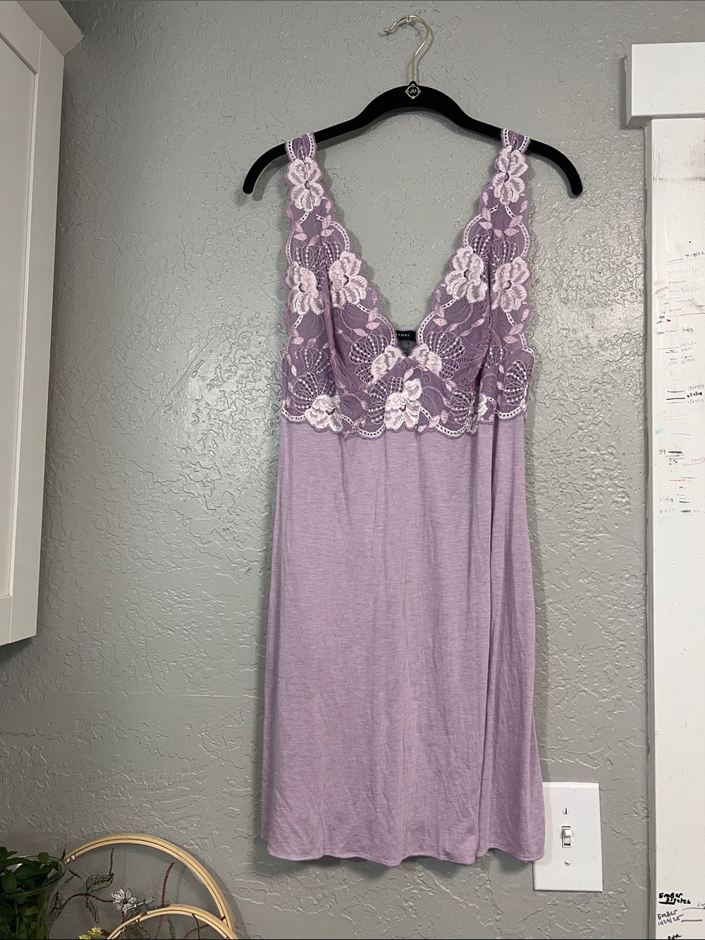 Natori Luxe Shangri-La Chemise Nightgown Purple Lace Size Large
